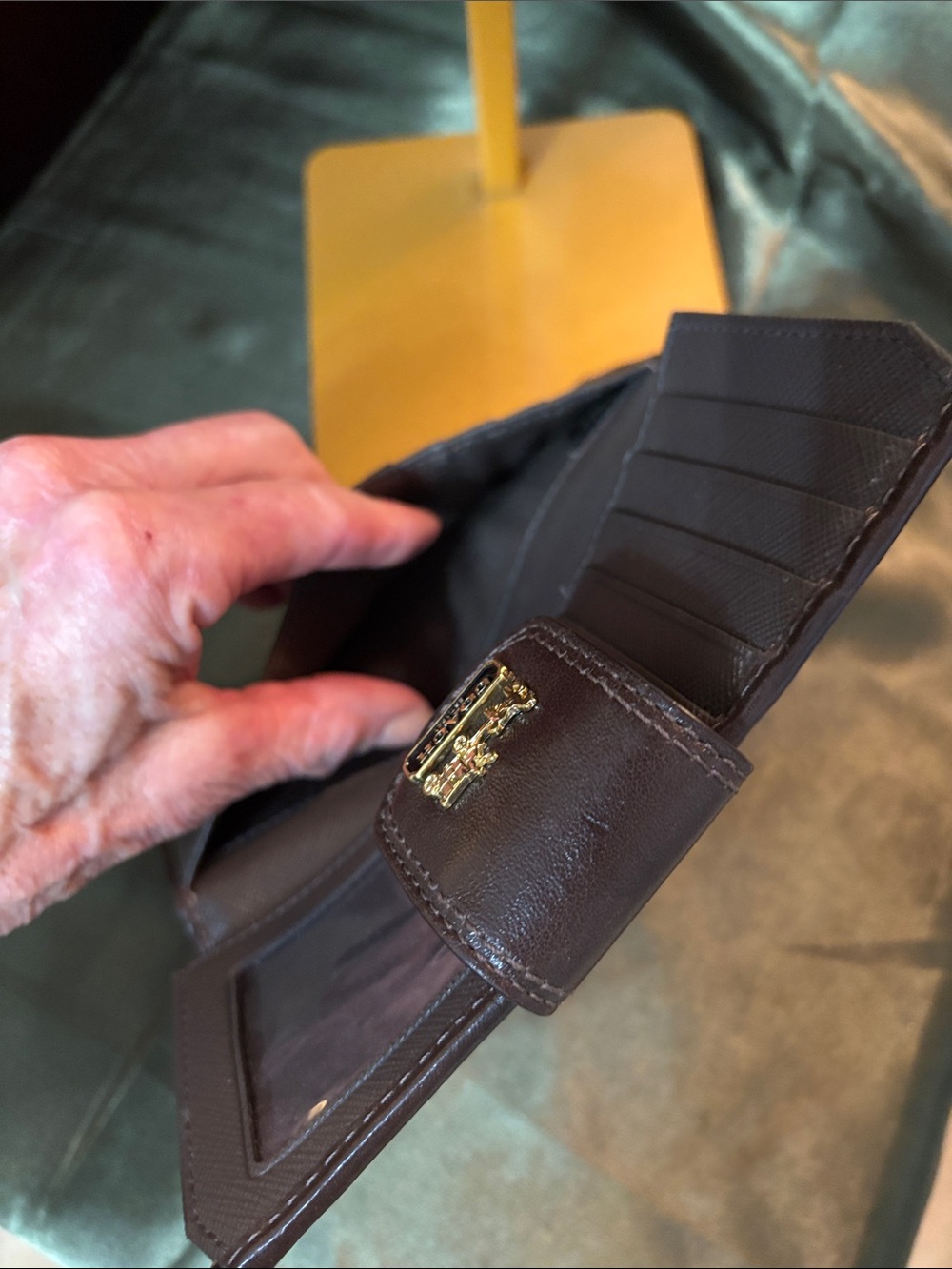 Coach Madison Signature Op Art Skinny Wallet in khaki and Mahogany - Picture 6 of 8